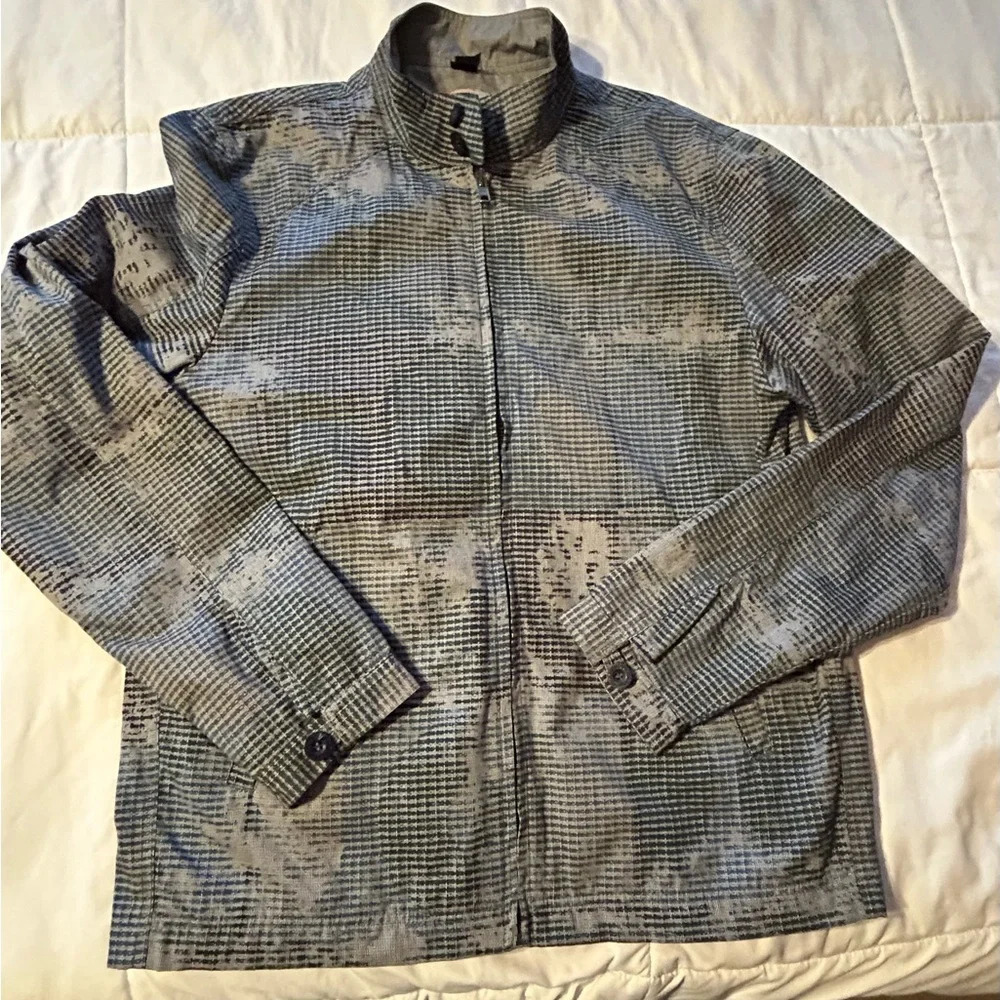 DESIGUAL Mens Cotton Printed Zip Up Bomber Jacket Biker Style Grey Blue Size XXL